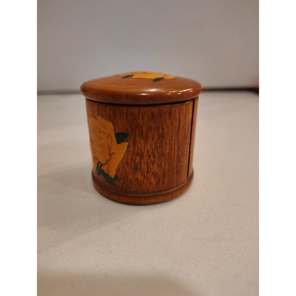 Vintage Wood Roll Stamp Holder Dispenser Yellow Roses Felt Bottom - Picture 4 of 9